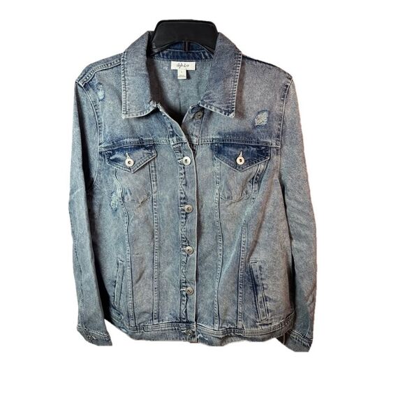 Women's Style & Co Denim Jean Jacket, L, Blue - Picture 2 of 9